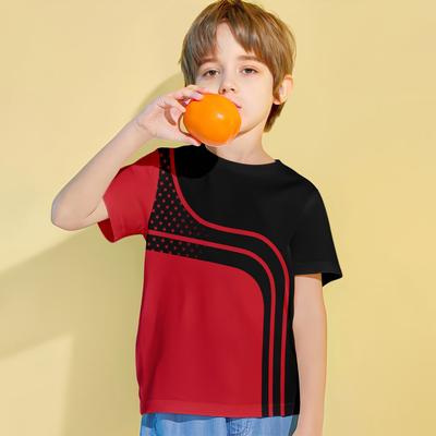 Sommer Neue Kinder Kurzarm T-Shirt 3D Gedruckt Doppelt Farblich Passenden Muster Jungen Casual Atmungsaktive Sport Tops 4-14Jahre