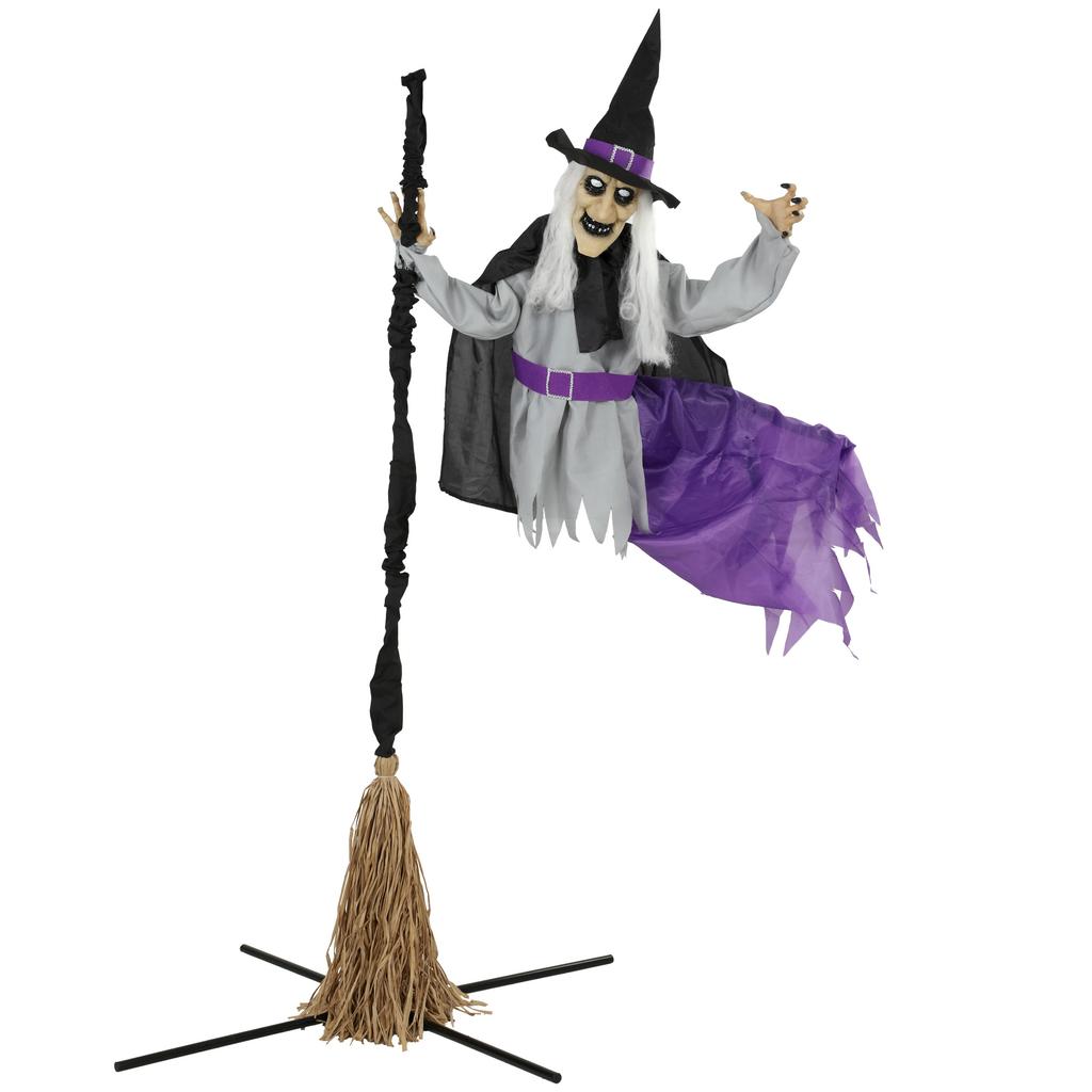 200cm Life Size Animated Flying Witch Halloween Decorations Outdoor Indoor, Scary Halloween Animatronics Decor