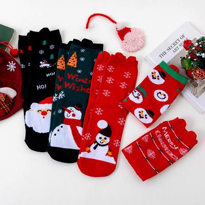 Calze di Natale da donna, Calze a metà polpaccio, Babbo Natale, Pupazzo di neve, Alce, Calze rosse grandi