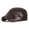 Men Retro Leather sboy Caps Autumn Winter Visor Beret Thicken Warm Hat Solid Forward Hat Windproof Ear Protection Hat