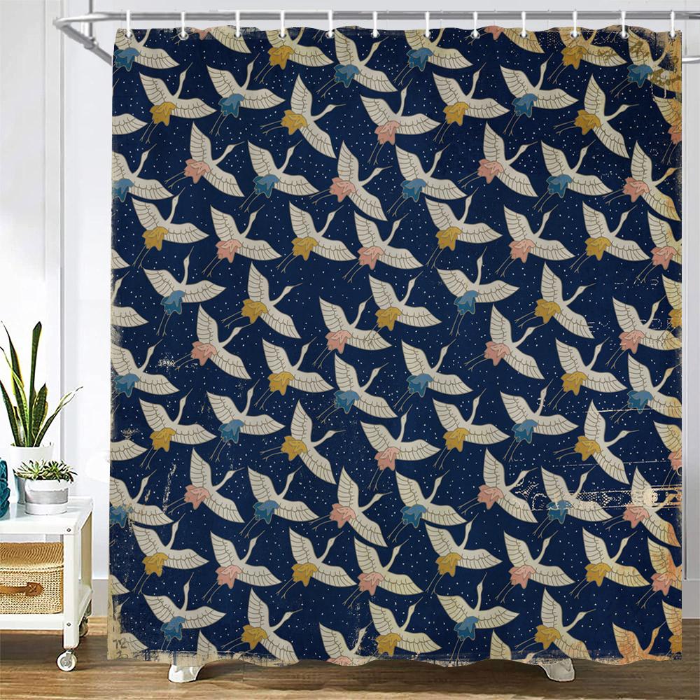 

Japanese-style Flowers Birds Shower Curtains Plum Blossom Bathroom Curtain Frabic Waterproof Polyester Bath Curtain With Hooks W90xH180cm