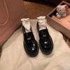 Cowhide version~ Noble gold coin round head leather shoes thick heel thick sole single shoes one pedal women