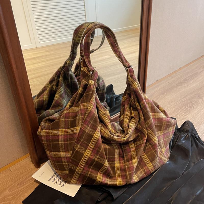 Chic Plaid Nylon Large Capacity Tote Bag Women Casual Top Handle Hobo Shoulder Shopper with Fixed Strap For Daily Work CLE