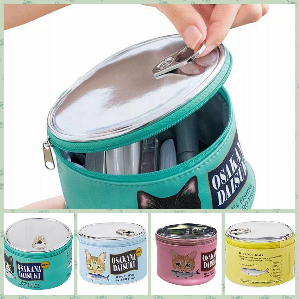

Cylindrical Storage Bag Pattern Canned Type Sundries Organizer Cat Cosmetic Bag Home
