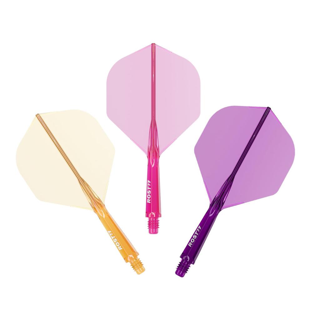 Cuesoul ROST 77 Transparent Set of Clear Clear Rose and Clear Size Small One-Piece Flights, Standard, 3, Purple, Red, Orange, (CS-77-XB789T-S)