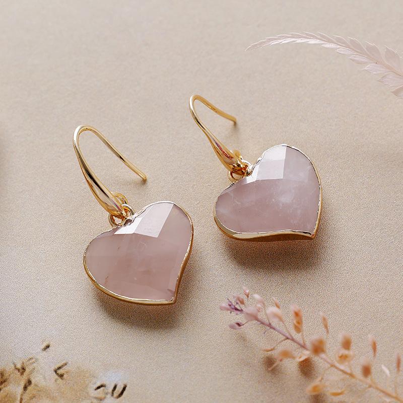 

Natural stone turquoise love earrings ear hook earrings Japanese and Korean designer merchandise popular jewelry рожевий кварц кольору