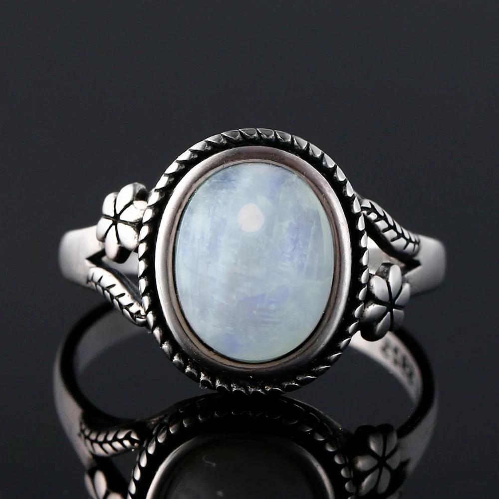 Okrągłe Owalne Duże Naturalne Kamienie Księżycowe Pierścionki Damskie Srebro S925 Pierścionki Prezenty Vintage Delikatna Biżuteria