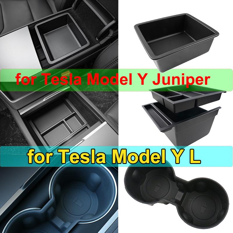 for Tesla Model Y L YL 2026 Center Console Storage Box Armrest Box Organizer Tray Model Y Juniper 2025 TPE Bottle Cup Holder