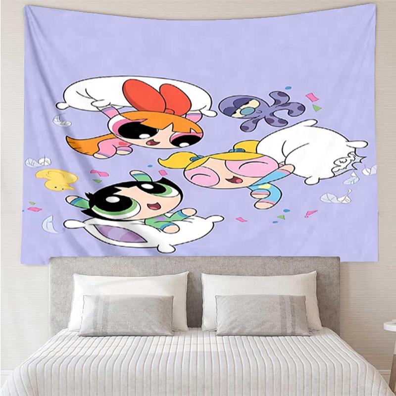 The-Powerpuff-Girls Print Tapestry, Backdrop, Easy Setup, Ideal for Bedroom, Office & Living Room, with Aesthetic Wall Hanging Decor.