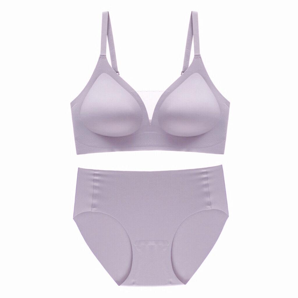 

New seamless bra soft support underwear mesh V-neck thin breathable no steel ring comfortable gathering bra set XL