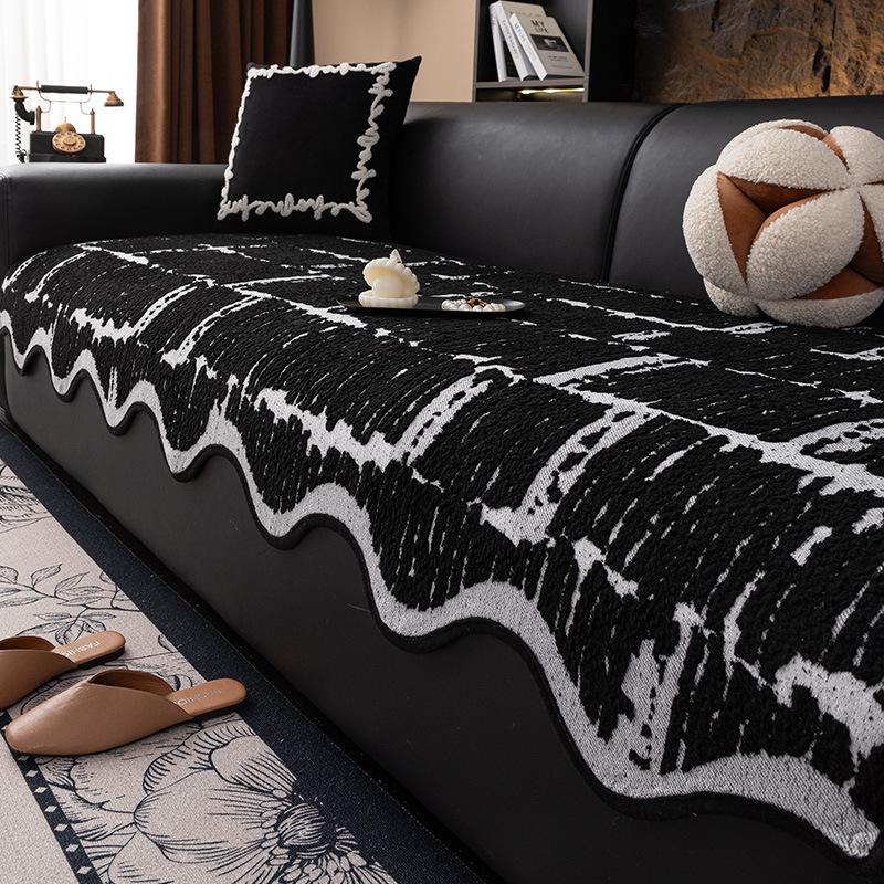 Light Luxury High-Grade Leather Sofa Cushion  New Anti-Cat Scratch Cover Cloth Towel Half-Edge Velvet Autumn And Winter Special-Shaped Sofa Seat