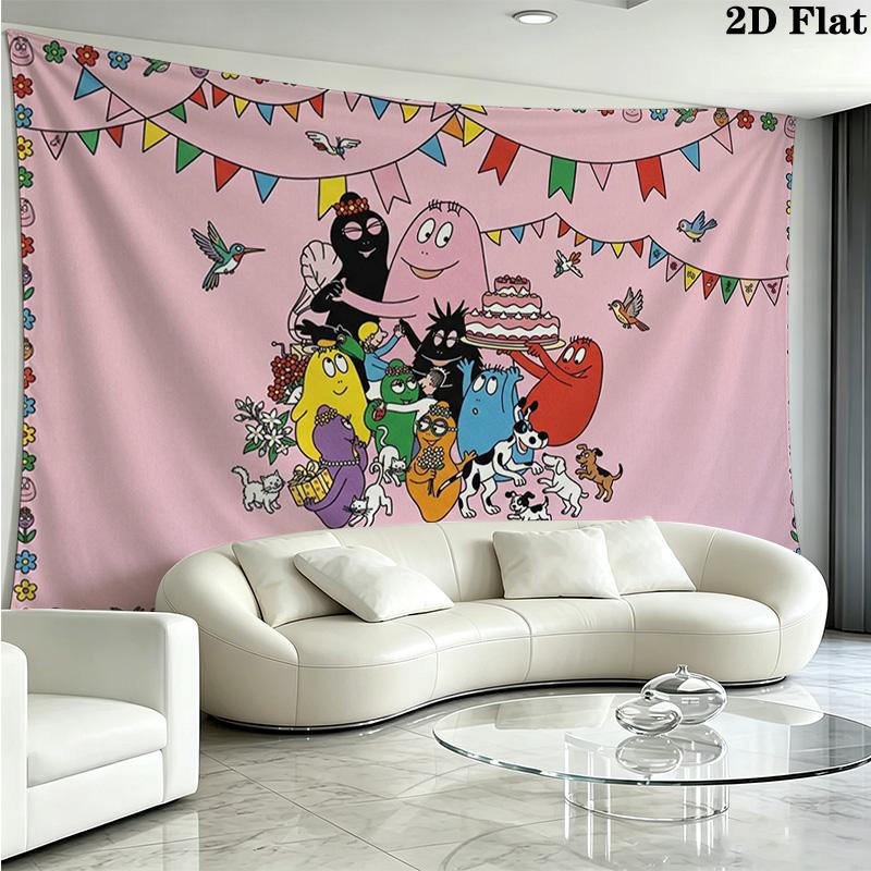 Barbapapa Wall Tapestry Aesthetic Wall Hanging Printed Fabric Blanket Decorative Tapestries for Bedroom Living Room Home Decor