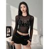 American Spice Girl Style Retro Alphabet Printing Crew Neck Long Sleeve T-Shirt Sexy Pure Perspective Short Top