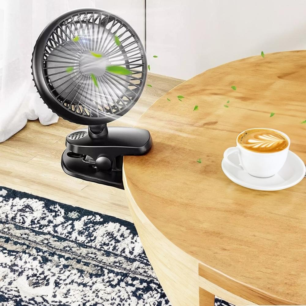Fan with clip, mini fan, USB charging, mobile, black, desk