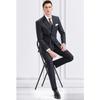 Men's Slim Fit Double-Breasted Gray Striped Suit - British Style Business Casual/Formal Tuxedo for Groom or Wedding.