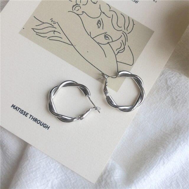 Chic Fashionable Hollow Chain Hoop Earrings Temperament Minimalist Minimalist Circle Bold Statement Earrings Jewelry Metallic Geometric Stylish