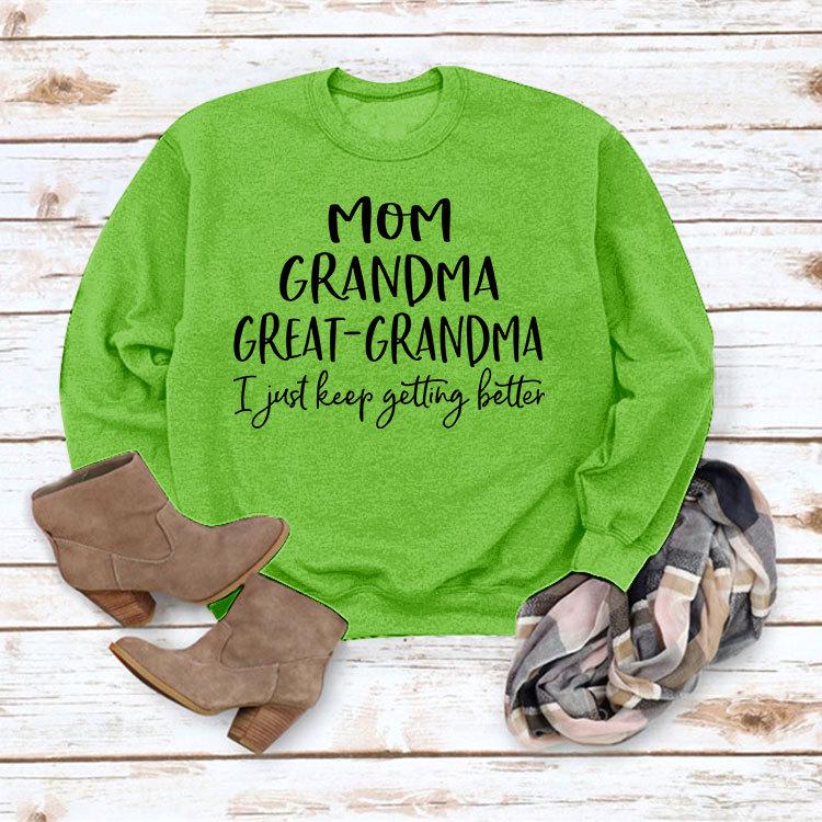 "European & American Fashion Grandma Letter Long-Sleeve T-Shirt, Autumn/Winter, Plus Size"