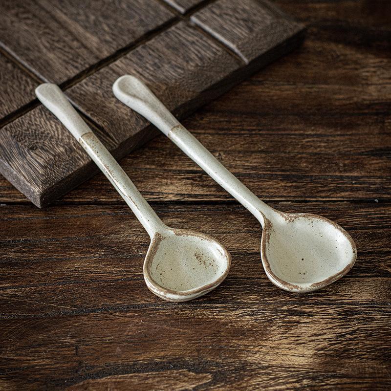 Flower Collection Series Spoon Coarse Pottery Spoon Household Spoon Retro Style Afternoon Tea Stirring Spoon Light Luxury Retro