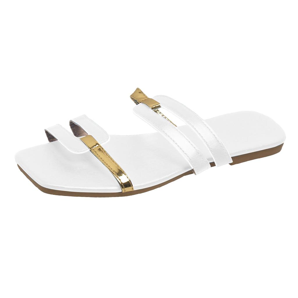Massage Sandals Women Women'S Flat Soled Fashionable Patchwork Color Square Toe Slippers Fashionable Chaussures Femmes éLéGantes