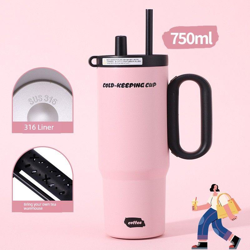 

Giant Ice Cup with High-Value Design, 316 Stainless Steel Large Capacity Insulated Cup, Dual Drinking Handles, Car-Mounted Cold Water Cup Sweet Peach