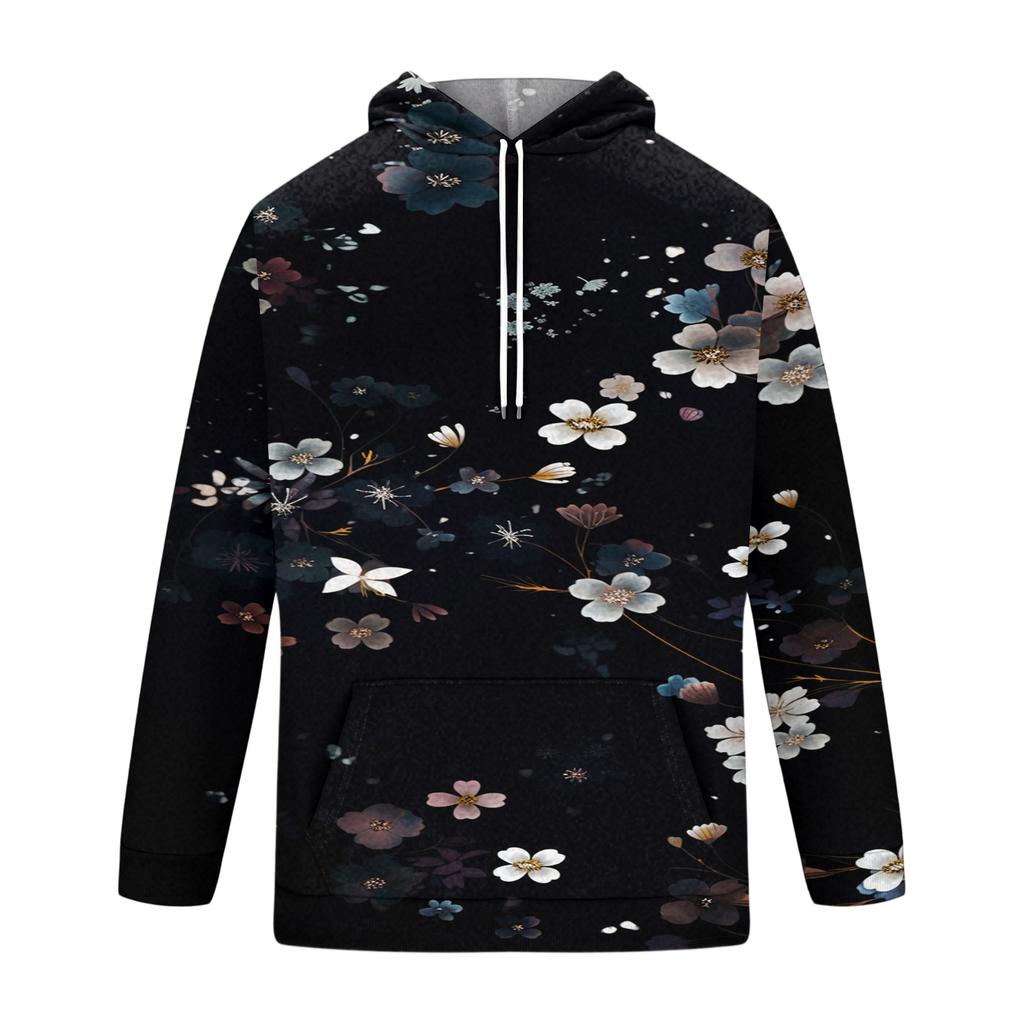 Men's Casual Loose Fit Hoodie with Christmas Print and Large Pockets