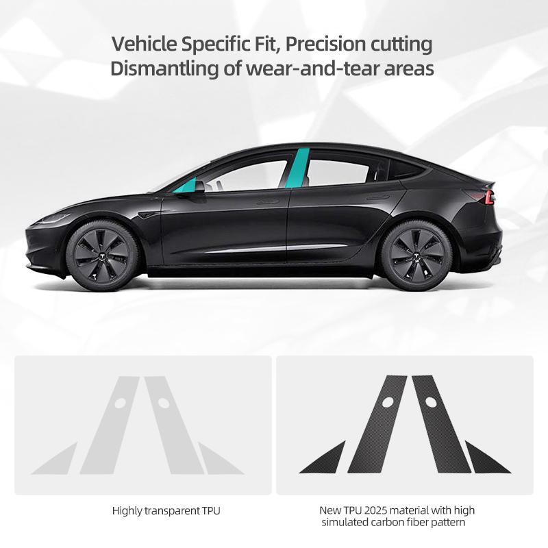 For Tesla Model 3 Highland 2026 Model Y 2019-2026 Juniper Car Body A B Center Pillar TPU Protector Film Decoration Accessories
