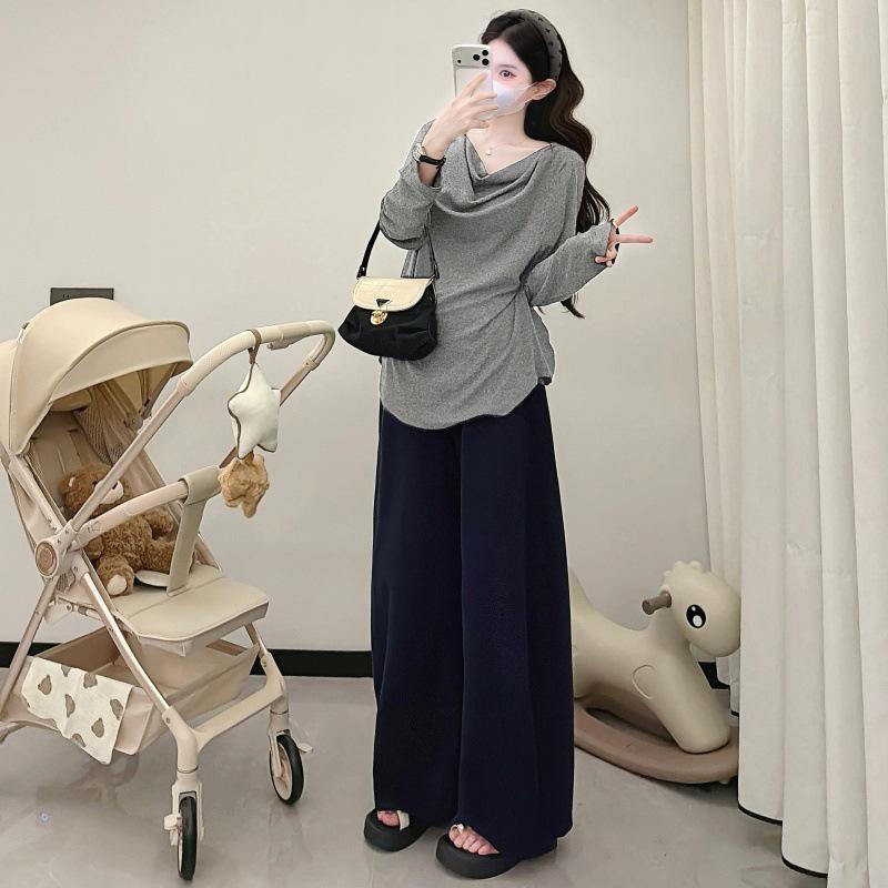 

Spring 2026 Korean-Style Loose Maternity Hoodie T-Shirt, Plus Size Extra Large серый