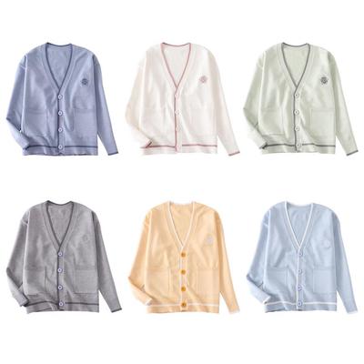 Japanese JK Uniform Knit Cardigan: Floral Long-Sleeve Sweater for Students, Perfect for Spring, Autumn & Winter.
