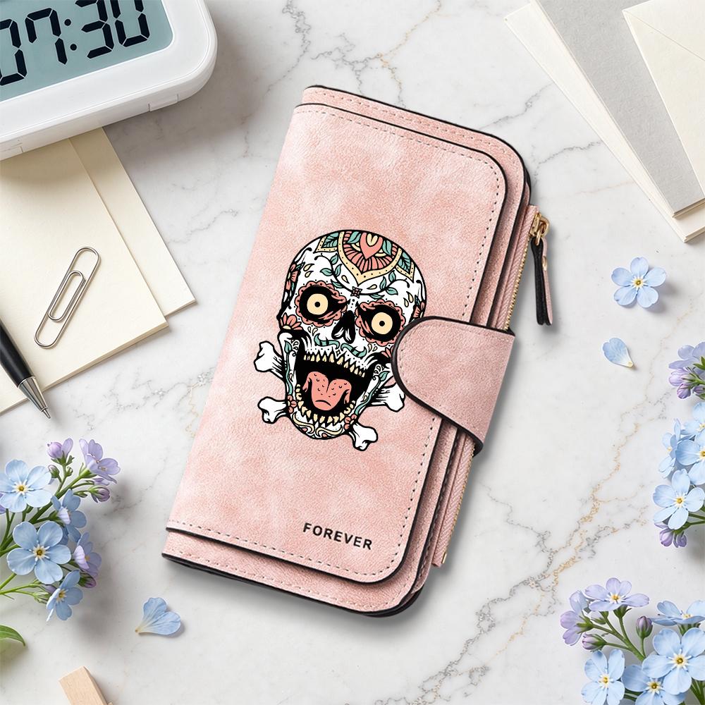 Stylish Skull Pattern Long Wallet Exquisite Portable Card Holder Durable Everyday Carry Purse