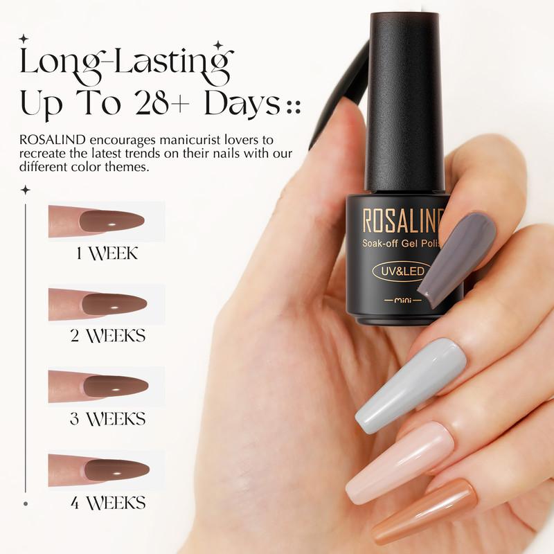 ROSALIND Stylish Nail Gel Polish Set 6PCS Kits Semi Permanent For Beauty Nail Supplies Cured With UV Lamp Base Top Gel Varnish