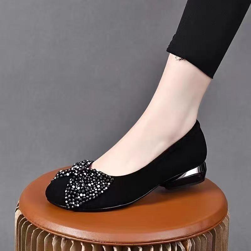 Silver bow single shoes women's autumn outer wear 2025 new round head low heel matte soft sole casual one-pedal single shoes