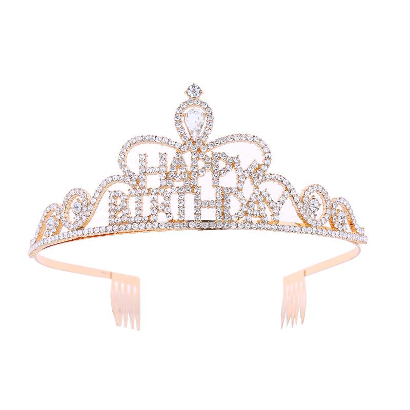 Bridal Tiara Alloy Rhinestone Non Slip Comb Headband Princess Birthday Hairpin Shoulder Strap Set