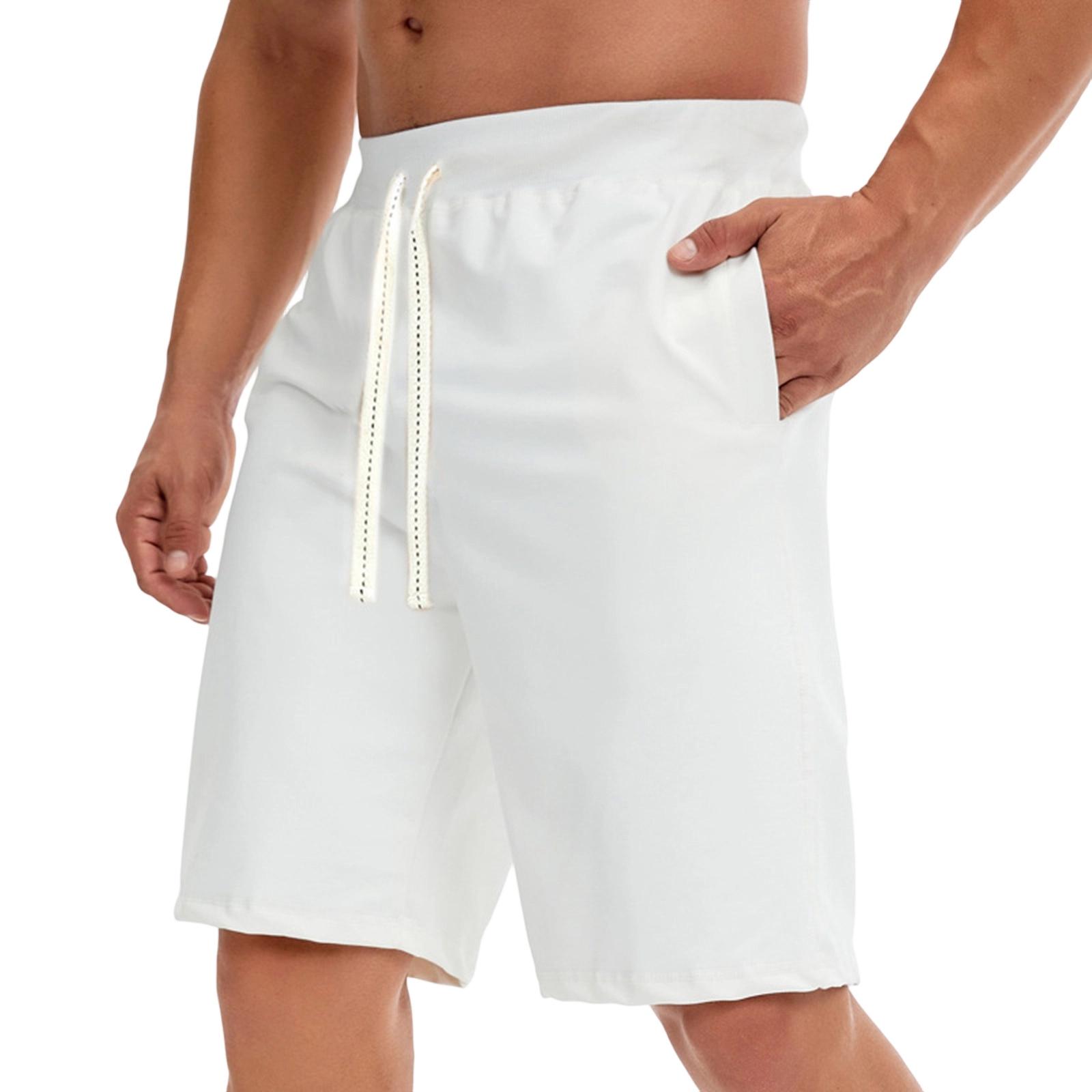 

Men s Five-pocket Pants Beach Pants Large Size Drawstring Sports Shorts Fitness Pants M белый