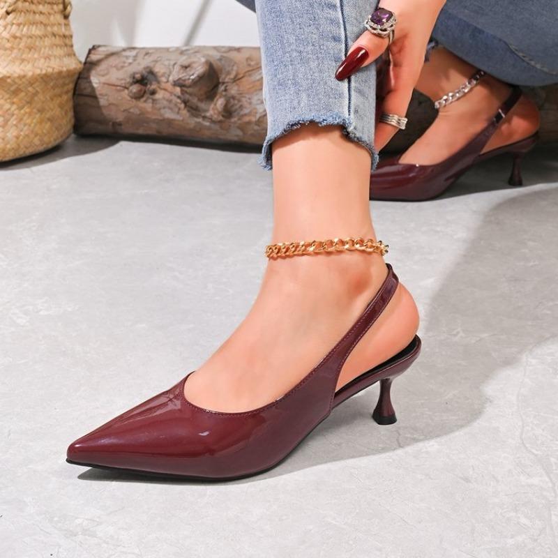 Módní dámské boty 2024 Nové dámské lodičky Jednobarevné Jednoduché boty na středním podpatku Sexy špičatá špička Slingback Elegantní společenské boty