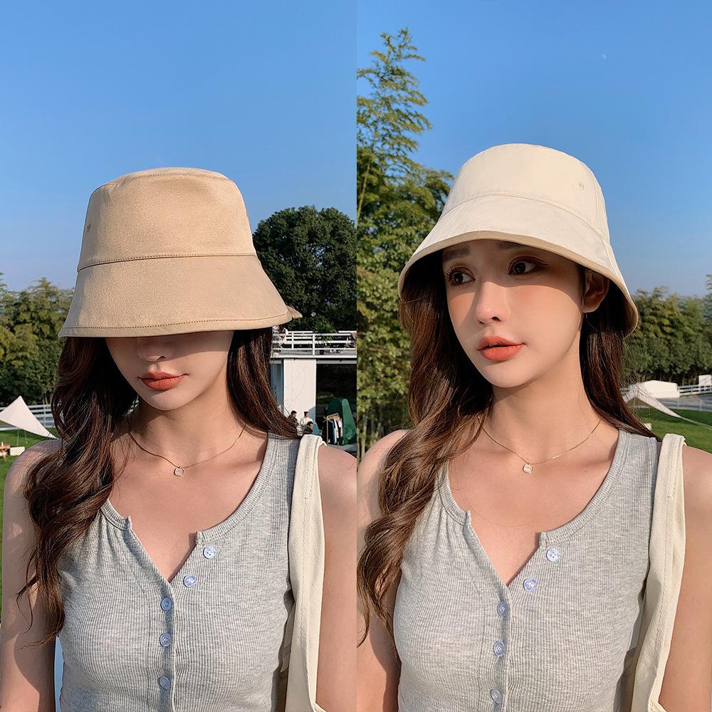 Spring New Short-brimmed Black Bucket Hat Women's Summer Versatile Thin Breathable Sun Hat Shows Small Face