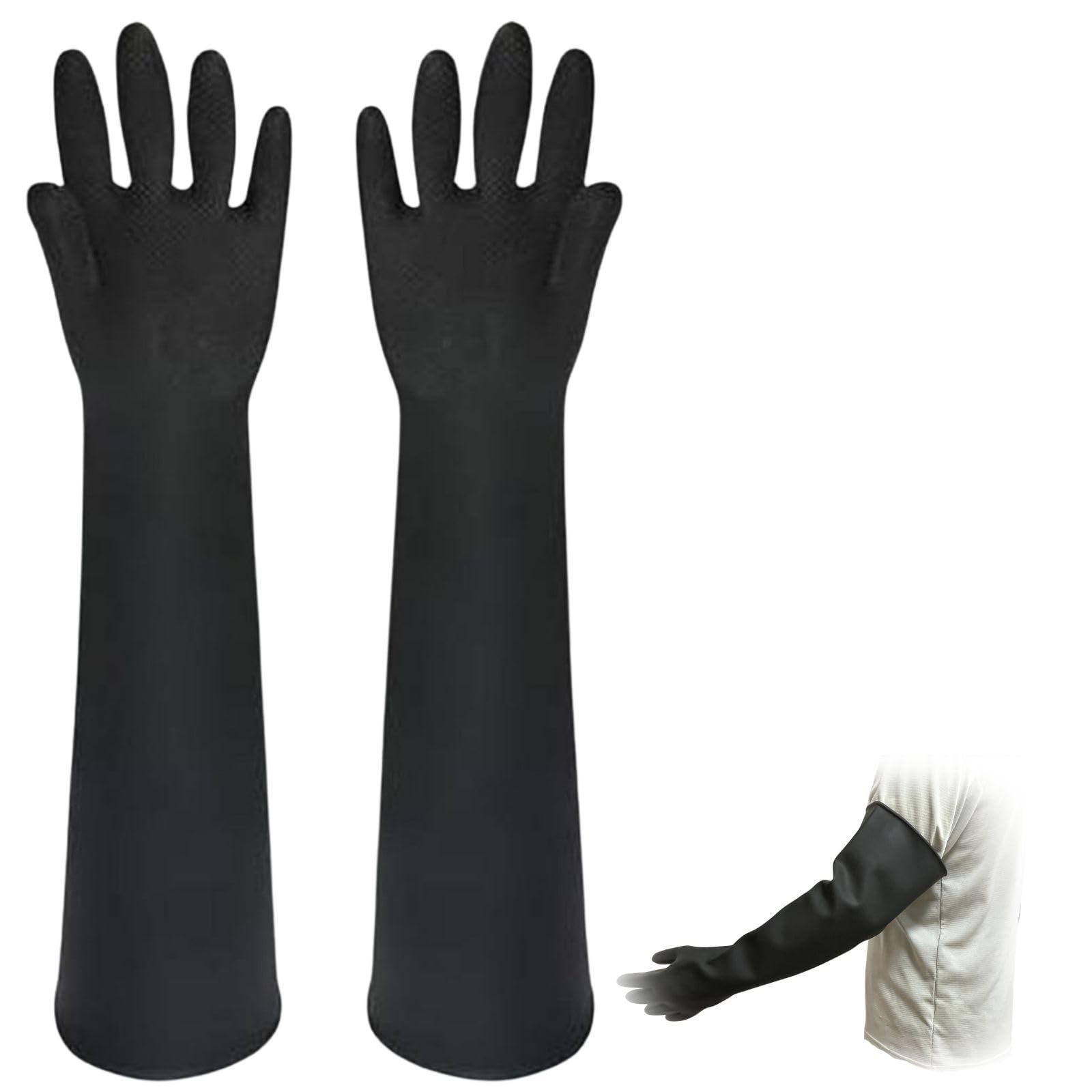 

[ванна и ванна] Длинные толстые резиновые перчатки 60 см, Пескоструйная обработка, Гальваническое покрытие, для Дезинфекции, Чистки и Работы (Черный, 1 пара)