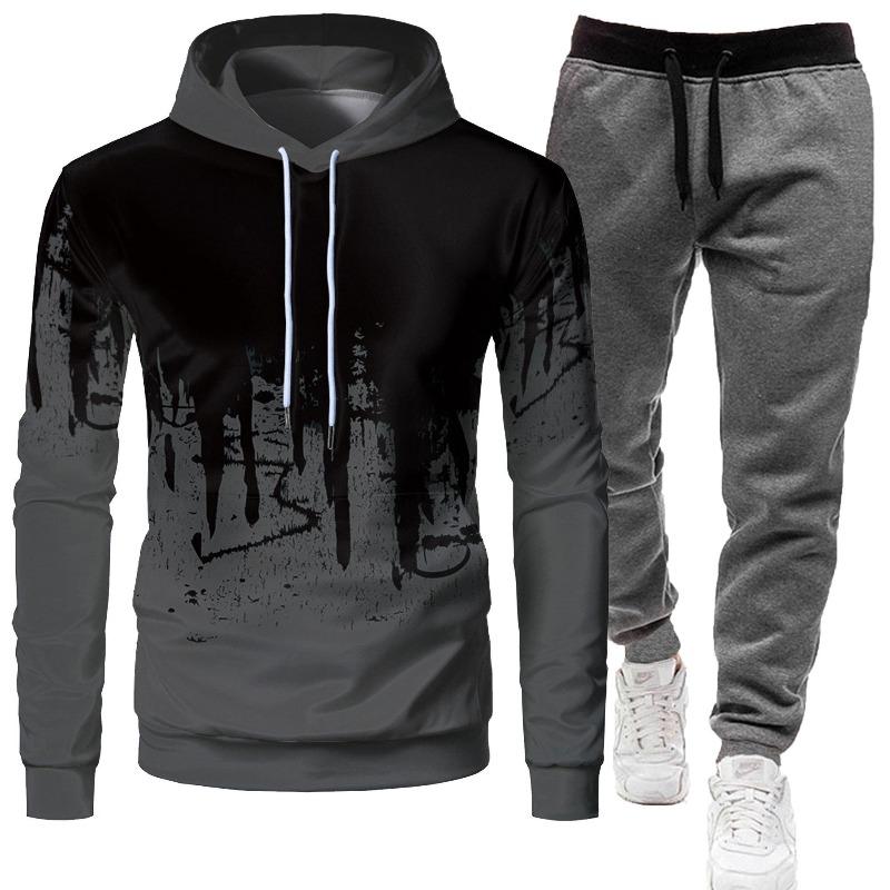 2026 Men's Sporty Slim Fit Graffiti Print Hooded Set