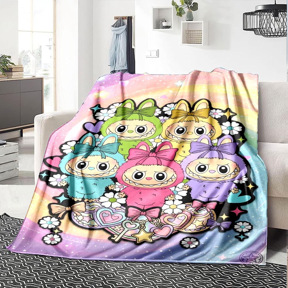 Kawaii Bubu Print Flannel Blanket High Quality Warm Comfortable Cover for All Seasons Perfect for Gifts Home Decor
