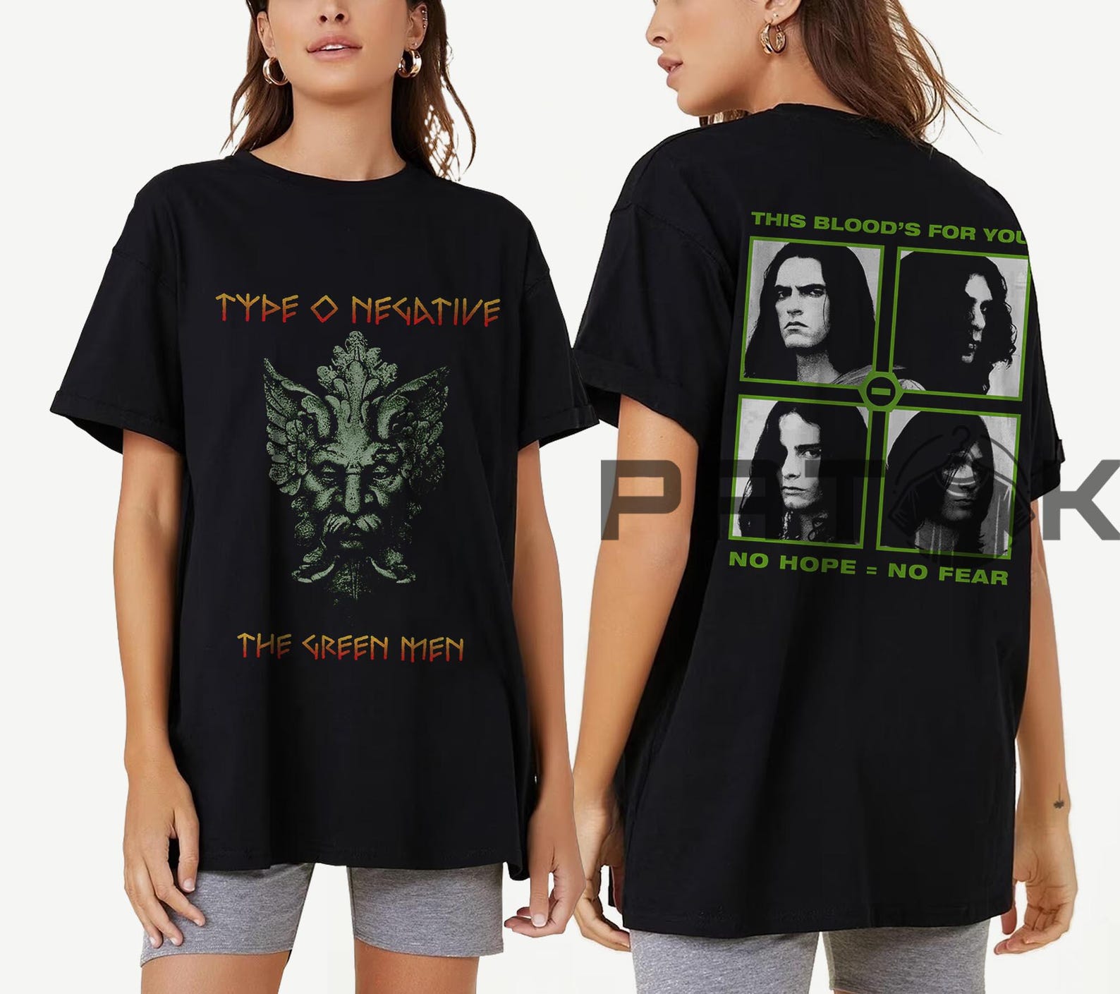 Type O Negative T-Shirt - The Green Men, Retro Gothic Metal Band Music Merch T-Shirt 3XL