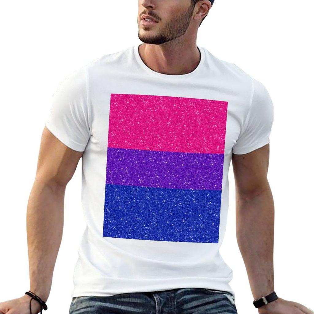 Faux Glitter Bisexual Pride Flag Background TShirt Large Size Basic Casual TShirt