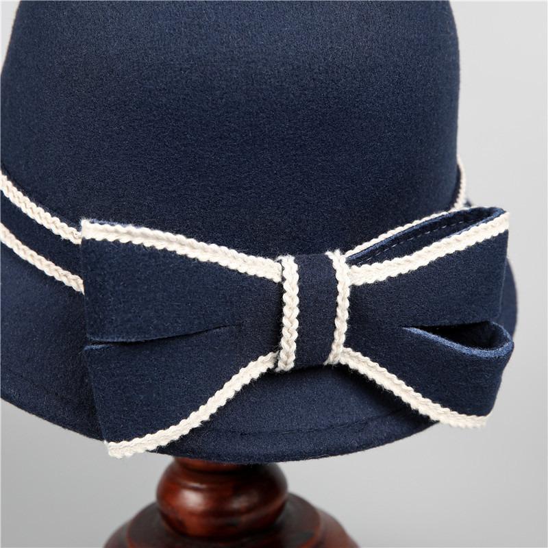 Ladies Top Hat Woolen Basin Hat Old and New Autumn and Winter Elegant Bow Fashion British Versatile Fisherman Hat