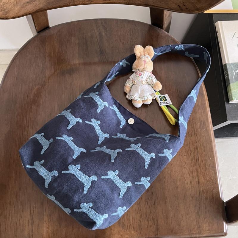 

Japanese little hobo Minagawa Mingfeng running rabbit cotton and linen bag heavy industry embroidery shoulder bag handbag mini underarm bag no rabbit pendant
