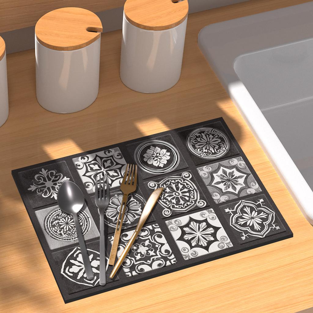 Table Placemat Absorbent Kitchen Dish Drying Mats Drain Pad Tableware Non-slip Draining Rug Washable