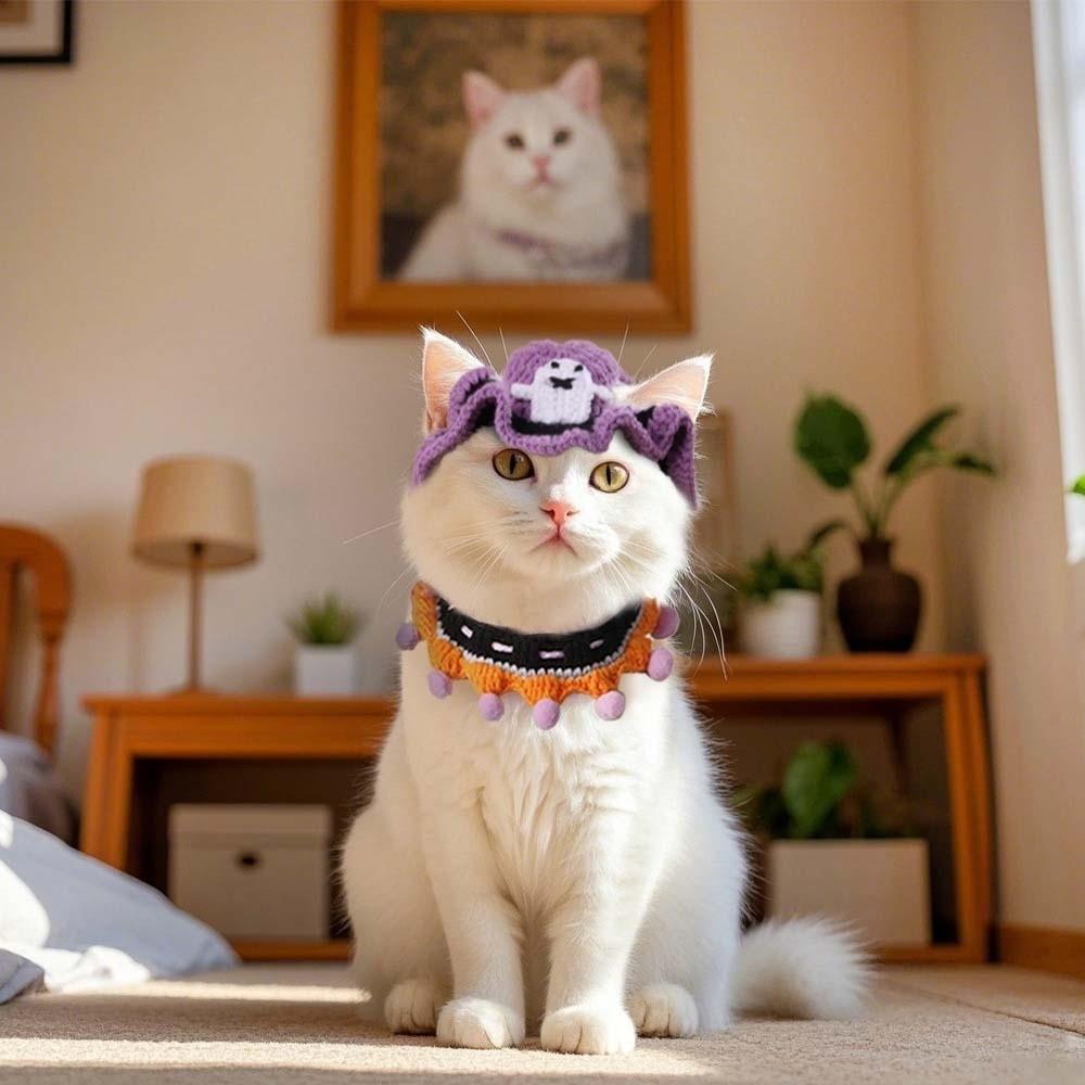 Kleidung Halloween Katze Kopfbedeckung Kürbis Katze Gewebter Hut Lätzchen Halloween Haustierkostüme Festival Party