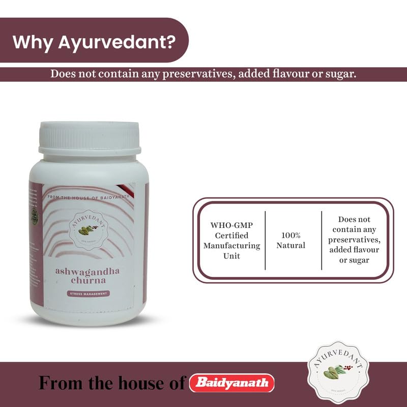 Baidyanath Ayurvedant Ashwagandha Churan 100 GM Pack Of 1 Stress Management Energy Support