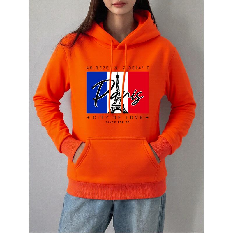 Paris City Of Love Printing Hoodies Women Autumn Winter Fleece Warm Sweatshirts Basics Pocket Pullovers Casual Loose Clothes
