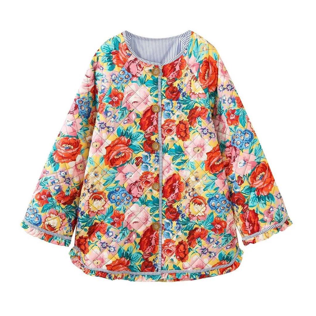 Women's Autumn Floral Print Quilted Cotton Jacket