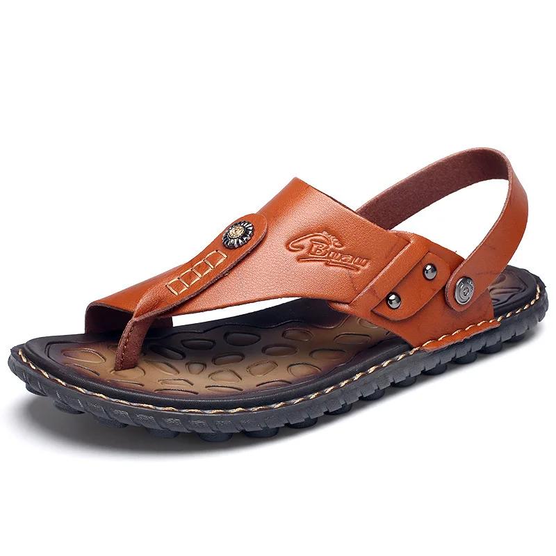 

Fashion Big Size 47 Men Leather Sandals Summer Classic Men Shoes Slippers Soft Sandals Men Roman Comfortable Outdoor Walking Footwear 47