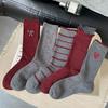 Ankola Women's Red Bow Embroidery Mid-Calf Socks - Autumn/Winter Grey Retro Style