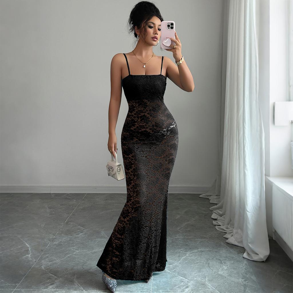 Elegant Style Suspender Hollow Skirt Dress Women's Clothing Autumn and Winter 2025